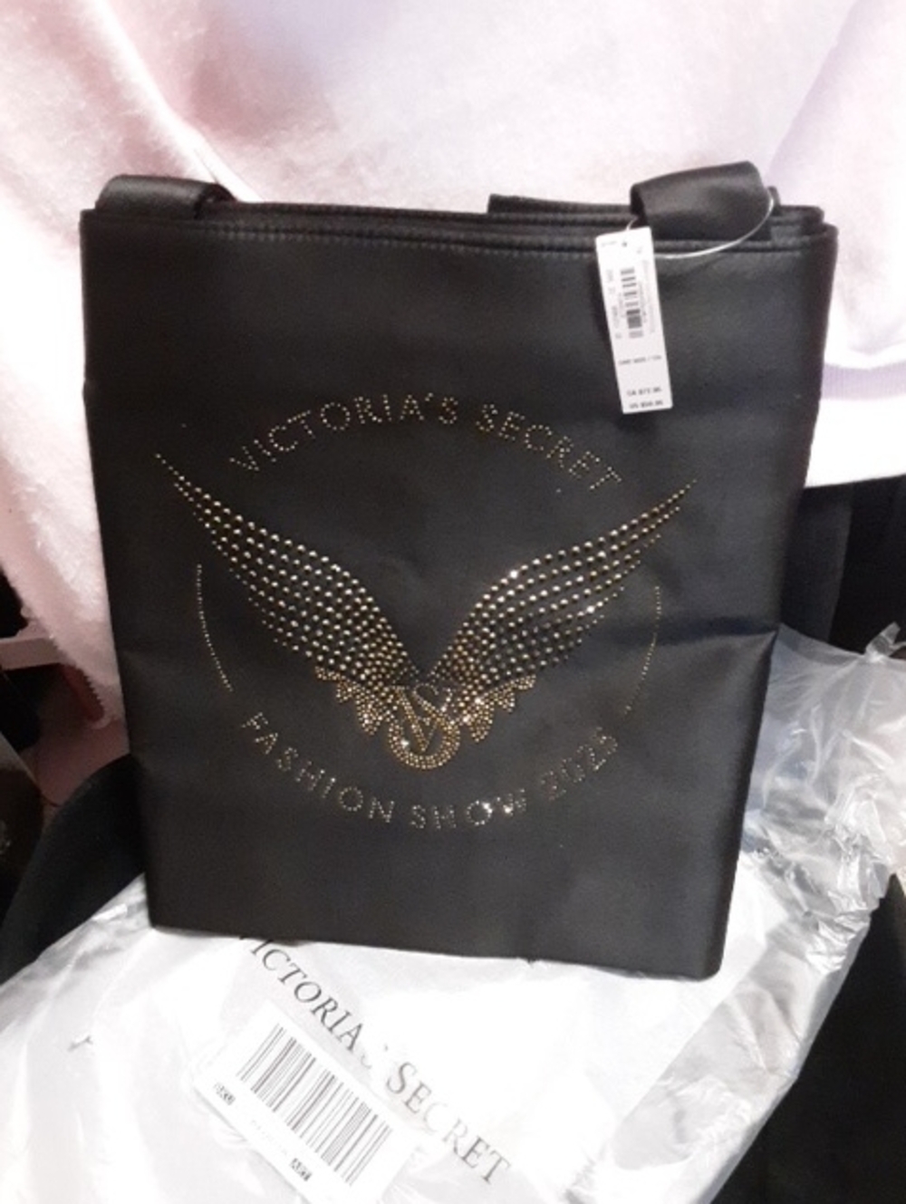 Victoria's Secret Black Shoulder Tote with Gold Stud Wing Logo